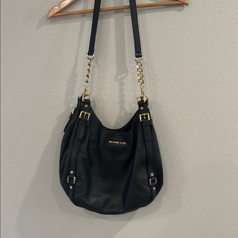 Michael Kors Black Shoulder Bag with Gold Accents